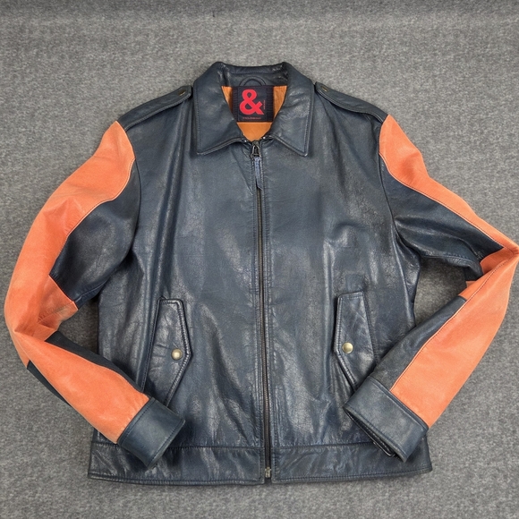 Dolce And Gabbana Motorcycle Jacket Mens Size 50 Blue And Orange Full Zip Vtg